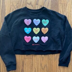 Pure Barre Black Crew Neck Sweater with Heart Design